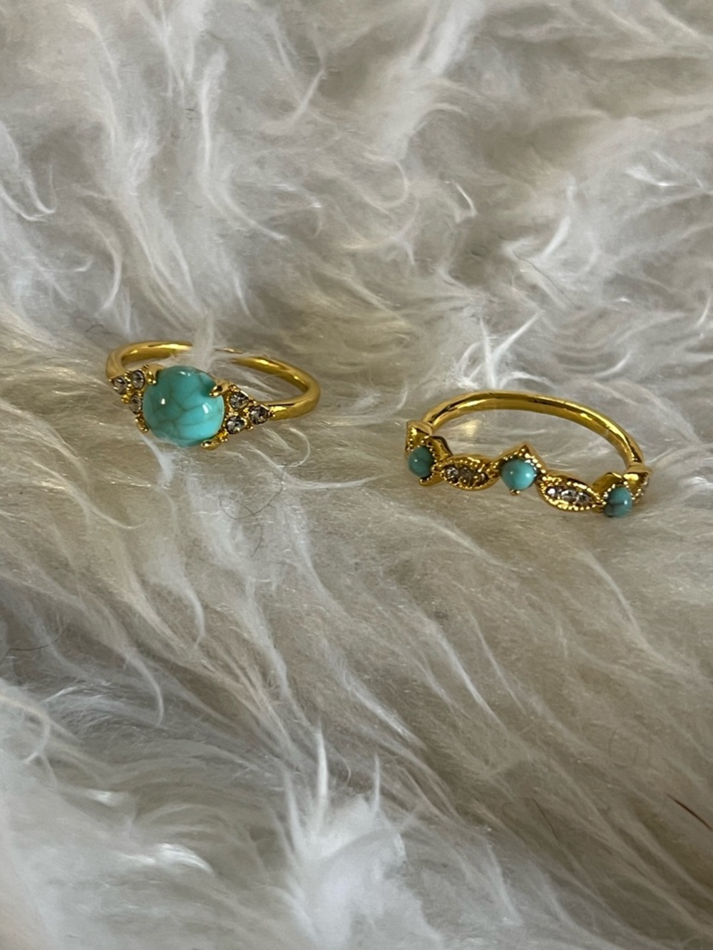 Gold-Tone Turquoise Crystal Stackable Ring Set - Picture 5 of 8